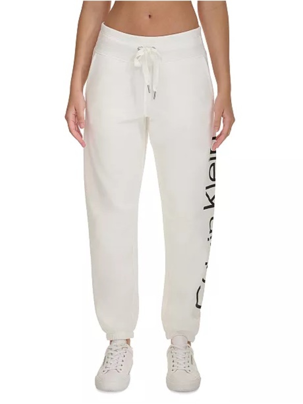 Calvin Klein Performance women's fleece joggers with a vertical logo.